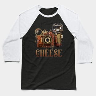 Unique Steampunk Camera Say CHEESE Flash Filmmaker Baseball T-Shirt